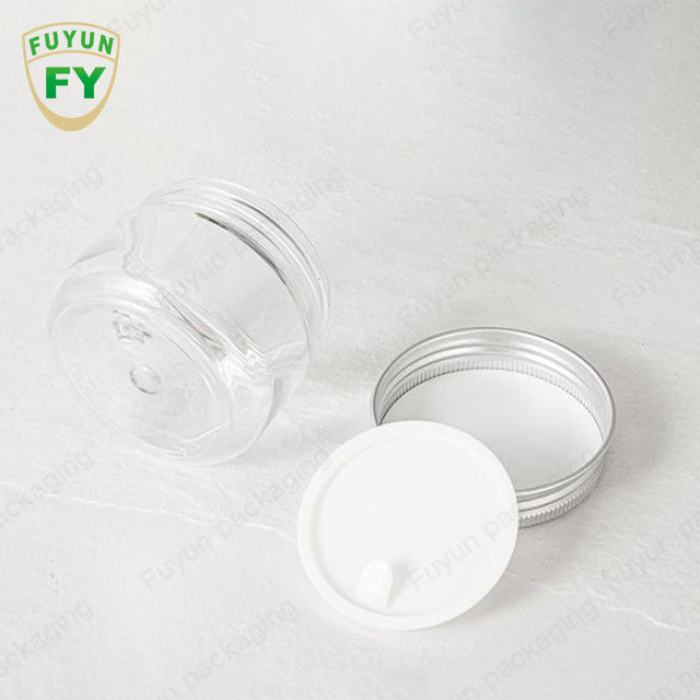 حاويات خالية من مادة BPA لتخزين الطعام من البلاستيك PET ، جرة مستديرة شفافة مع غطاء لتغليف الحلوى